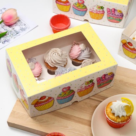 Упаковка на 6 капкейков Нежность 25х17х10 см